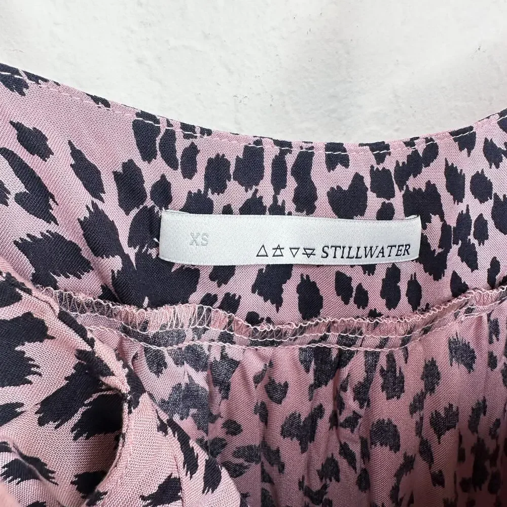 Stillwater Memz Pebbles Pink Cheetah Leopard Print Tiered Leg Slit Maxi Dress XS - Picture 7 of 13